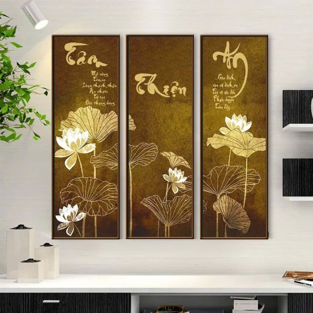 Bộ 3 bức tranh sen 40x120cm