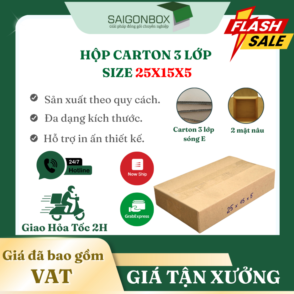 Combo 50 hộp carton 25x15x5 cm để đóng gói hàng