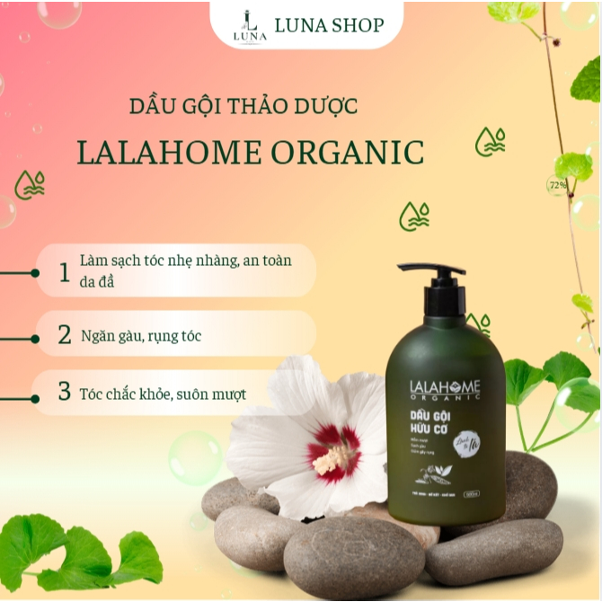 Dầu gội LALAHOME ORGANIC - Ngăn ngừa gàu, rụng, giúp tóc chắc khỏe, suôn mượt  - Chai 500ml