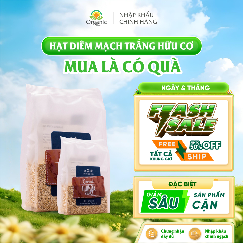 Hạt diêm mạch trắng/ diêm mạch 3 màu hữu cơ Sottolestelle  250g/500g Nhập khẩu chính ngạch từ Ý
