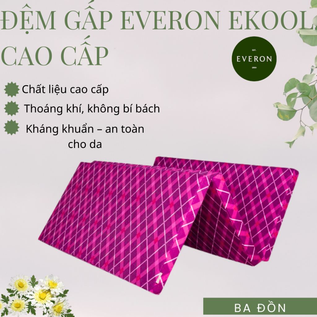 Đệm Gấp Everon Ekool – Cao Cấp, Thoáng Mát, Êm Ái  Dùng Cho Giường & Sàn – Gọn Nhẹ, Dễ Cất Dày 7cm