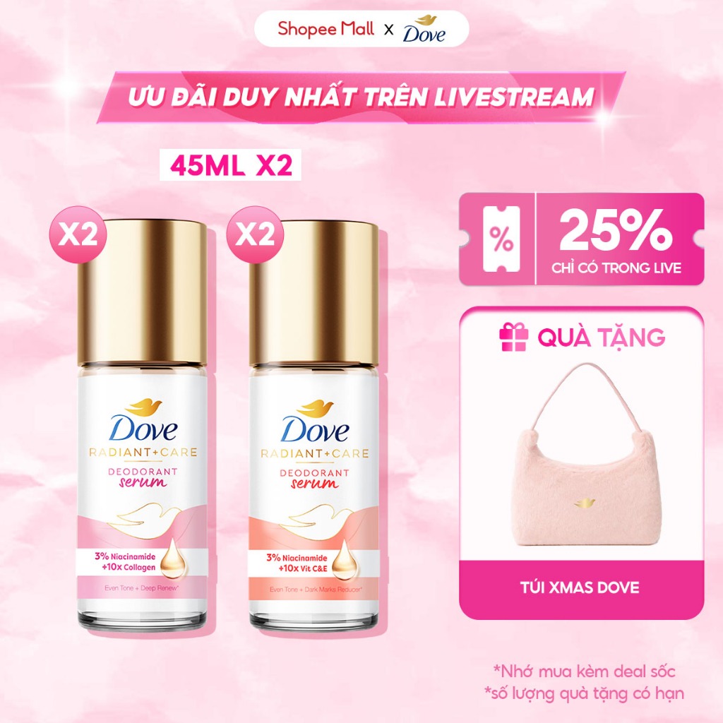 [Live]Combo 2 Lăn ngăn mùi dưỡng sáng cao cấp Dove tinhchất serum dành cho nữ với 3%Niacinamide sáng mịn đều màu45ml | BigBuy360 - bigbuy360.vn