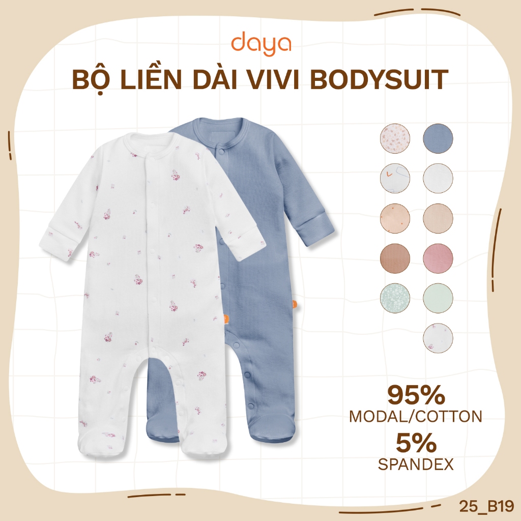 Bộ Liền Dài Sơ Sinh Bé Trai Bé Gái | Vivi Bodysuit | Daya | Vải Modal | 0-12 tháng