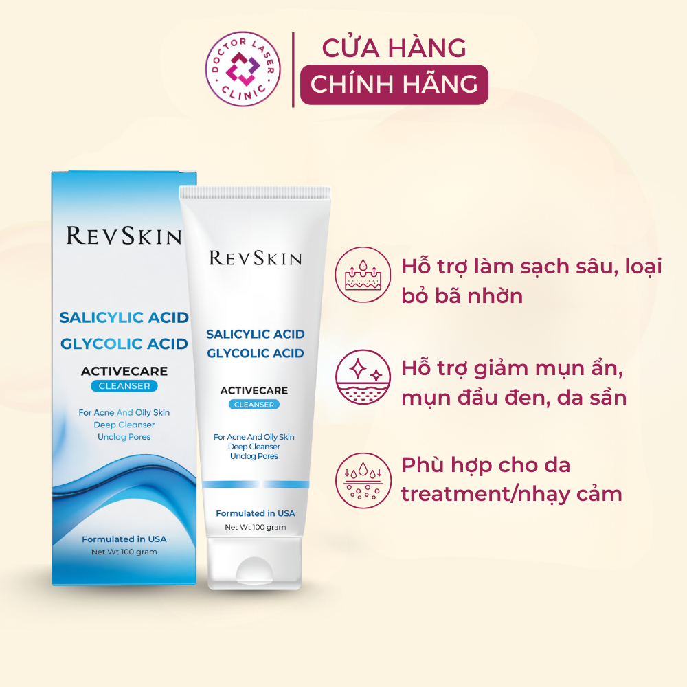 Revskin Sữa Rửa Mặt Deep Cleanser 100ml, Phù Hợp Cho Da Dầu Mụn, Nhạy Cảm, Giảm Mụn Đầu Đen