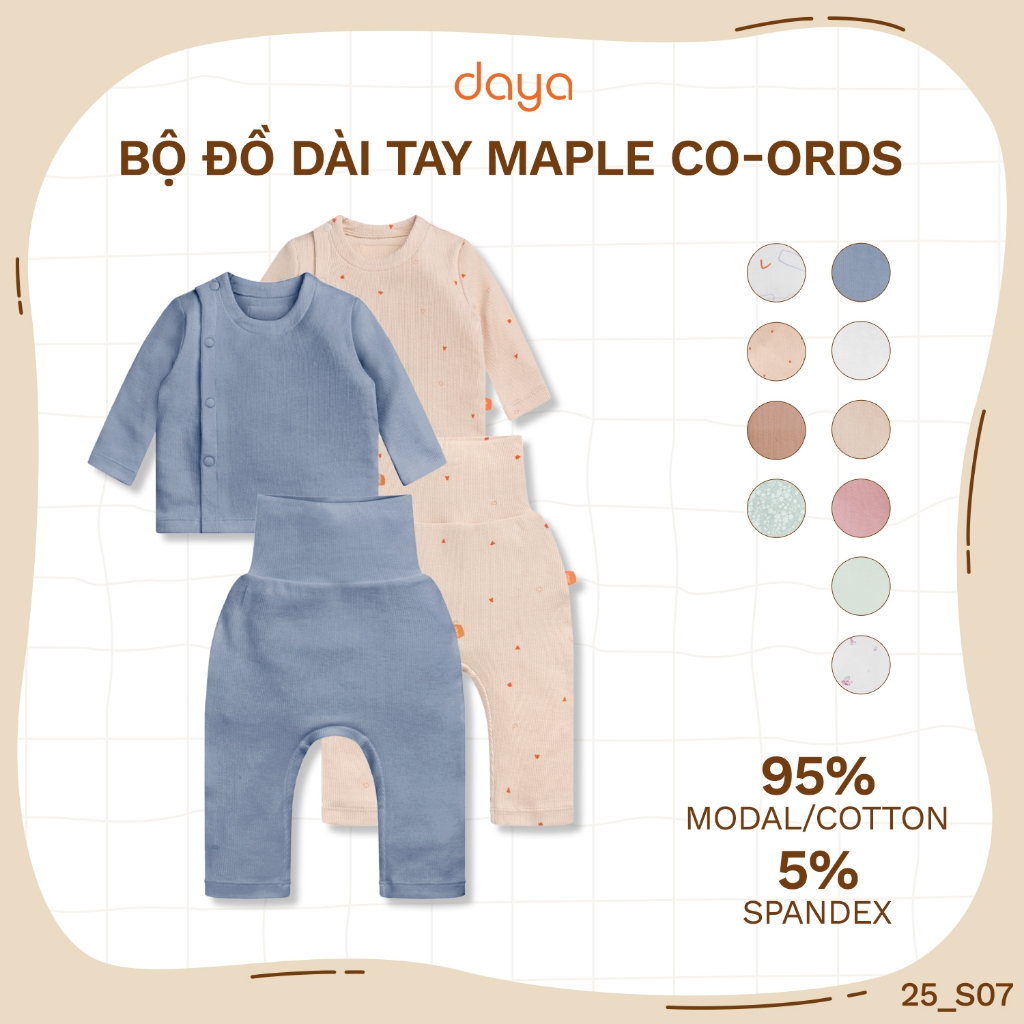 Bộ Đồ Dài Tay Bé Trai & Bé Gái | Maple Co-Ords | DAYA | Vải Modal | 0- 9 tháng
