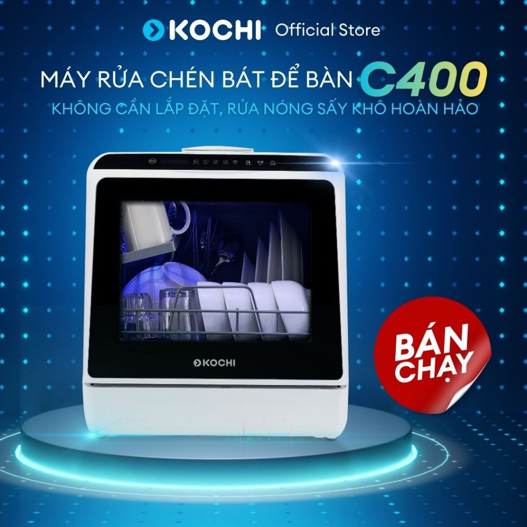 Máy rửa chén để bàn KOCHI C400 - 4 bộ - Không cần lắp đặt - Tiết kiệm điện nước - Rửa nước nóng & Sấ