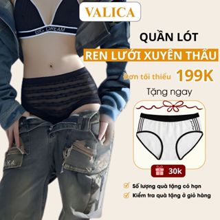  Quần Lót Ren Nữ Xuyên Thấu Mềm Mát Gợi Cảm Quần Chíp Ren Hoa Cạp Cao Viền Bèo Điệu Đà VALICA L5505 