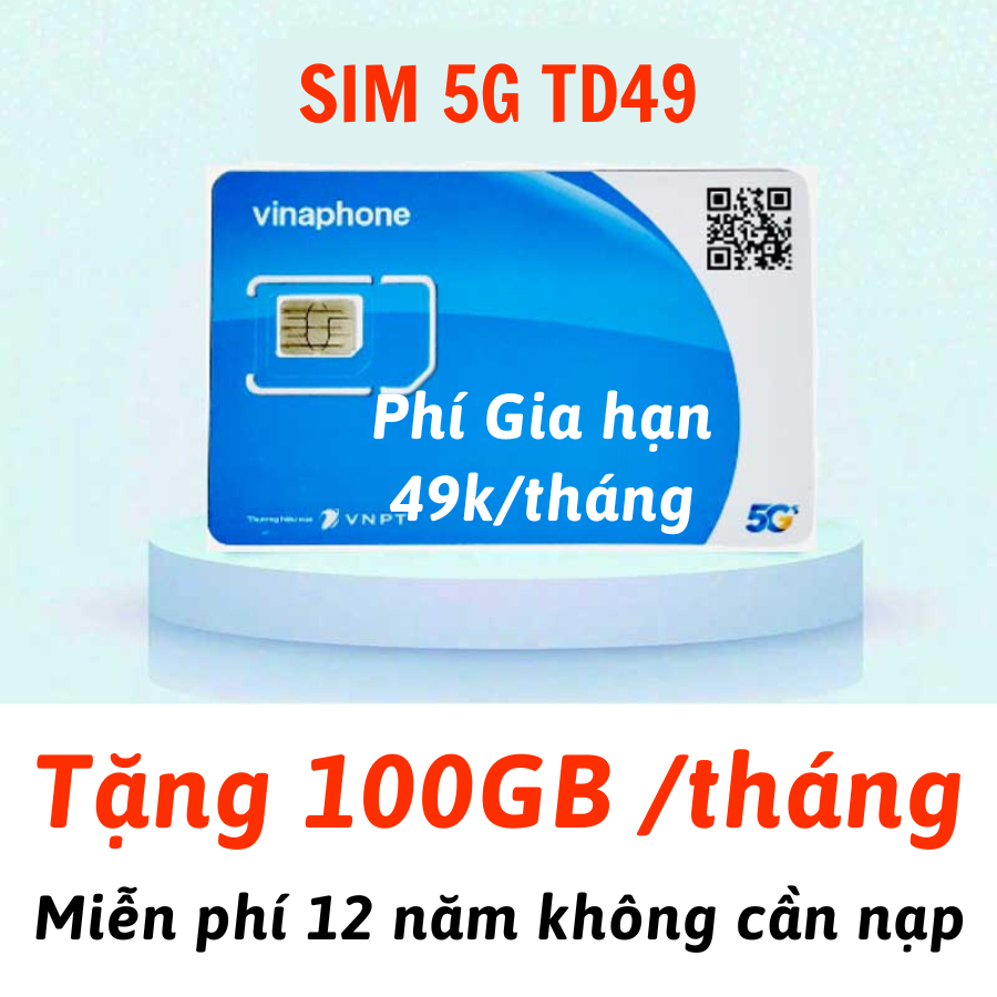[ FREE DATA ] Miễn Phí 1 Năm Vào Mạng Tặng 100GB Mỗi Tháng Sim Data 4G/5G Vinaphone 12TD49