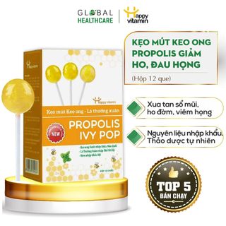 Keo mút keo ong Propolis Ivy Pop Happy Vitamin cho bé (Hộp 12 cây)