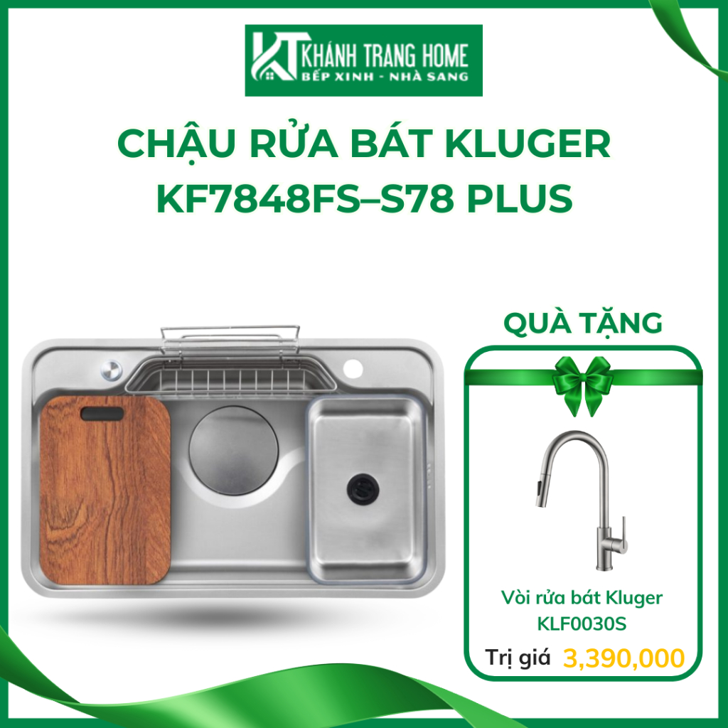 Chậu rửa bát Kluger KF7848FS – S78 Plus Tặng vòi rửa dây rút Kluger KLF0030S - Khánh Trang Home Home