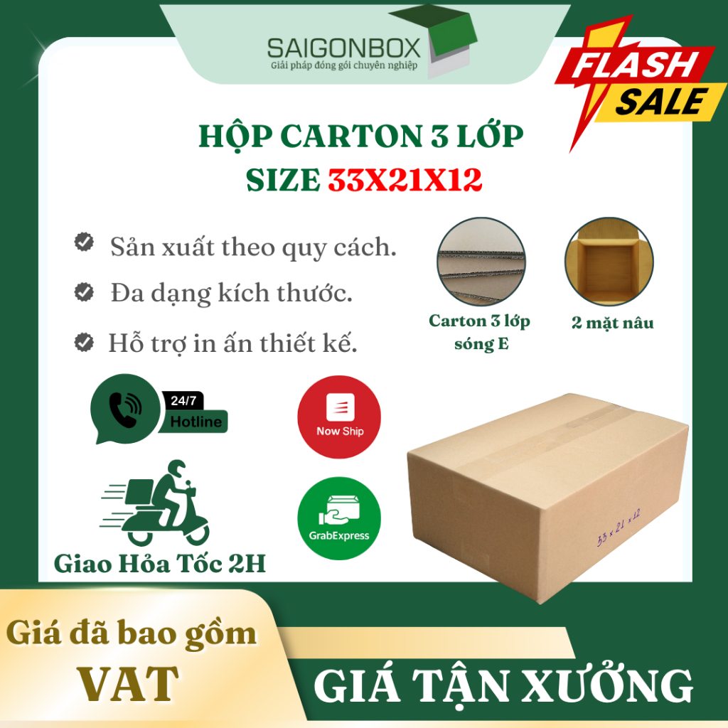 Combo 20 hộp carton 33x21x12 cm để đóng gói hàng