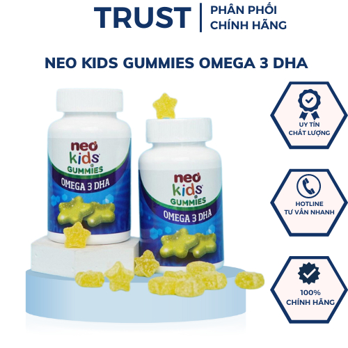Neo kids Gummies Omega DHA, DHA cho bé Cung Cấp DHA Vi Tảo Giúp Bé Thông Minh Hơn, Dạng Kẹo dẻo
