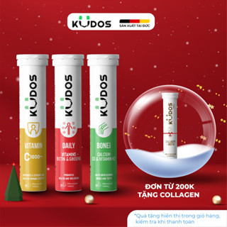  Combo 3 Thực phẩm bảo vệ sức khỏe KUDOS VITAMIN C 1000MG + Viên Sủi KUDOS BONE + Viên Sủi KUDOS DAILY  20 viên tuýp  