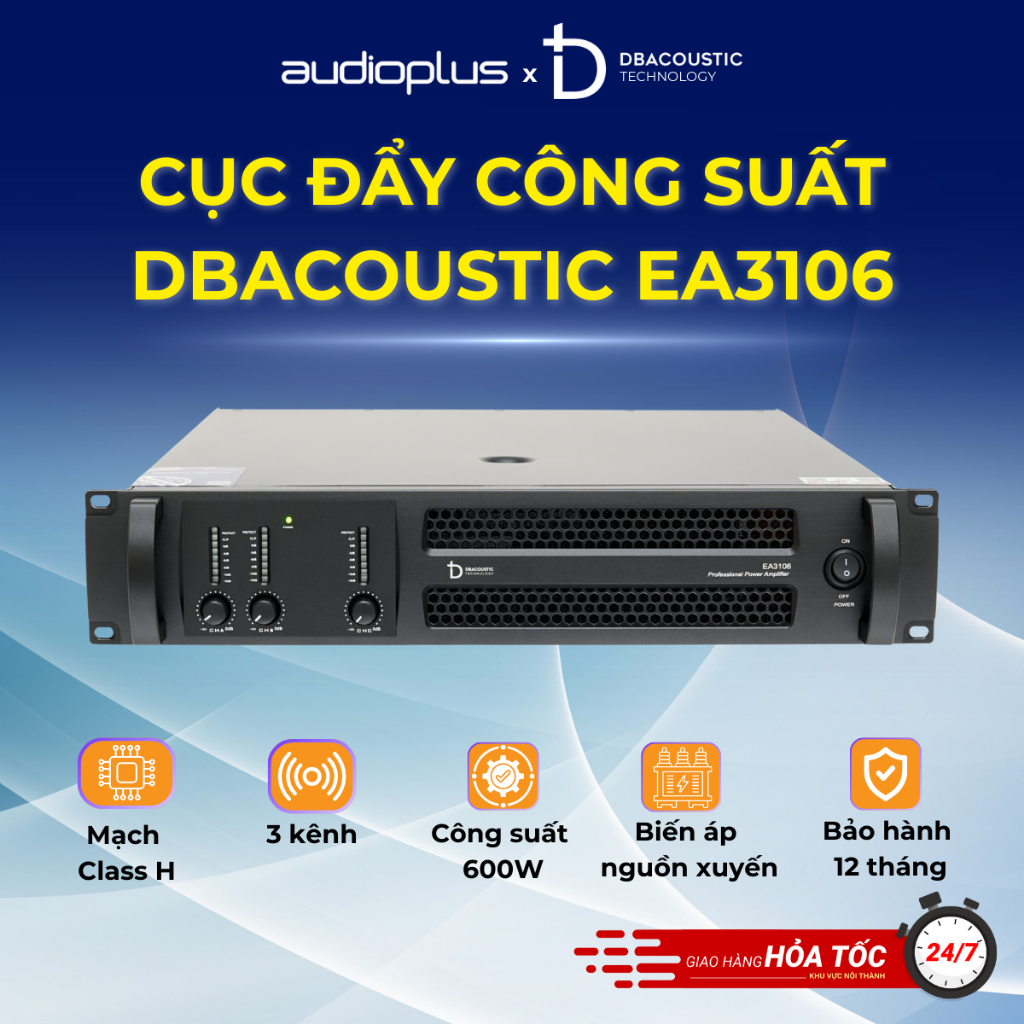 Cục đẩy công suất DBAcoustic EA3106 - 3 Kênh - Class H - Công suất 600W - Chính hãng - BH 12 tháng
