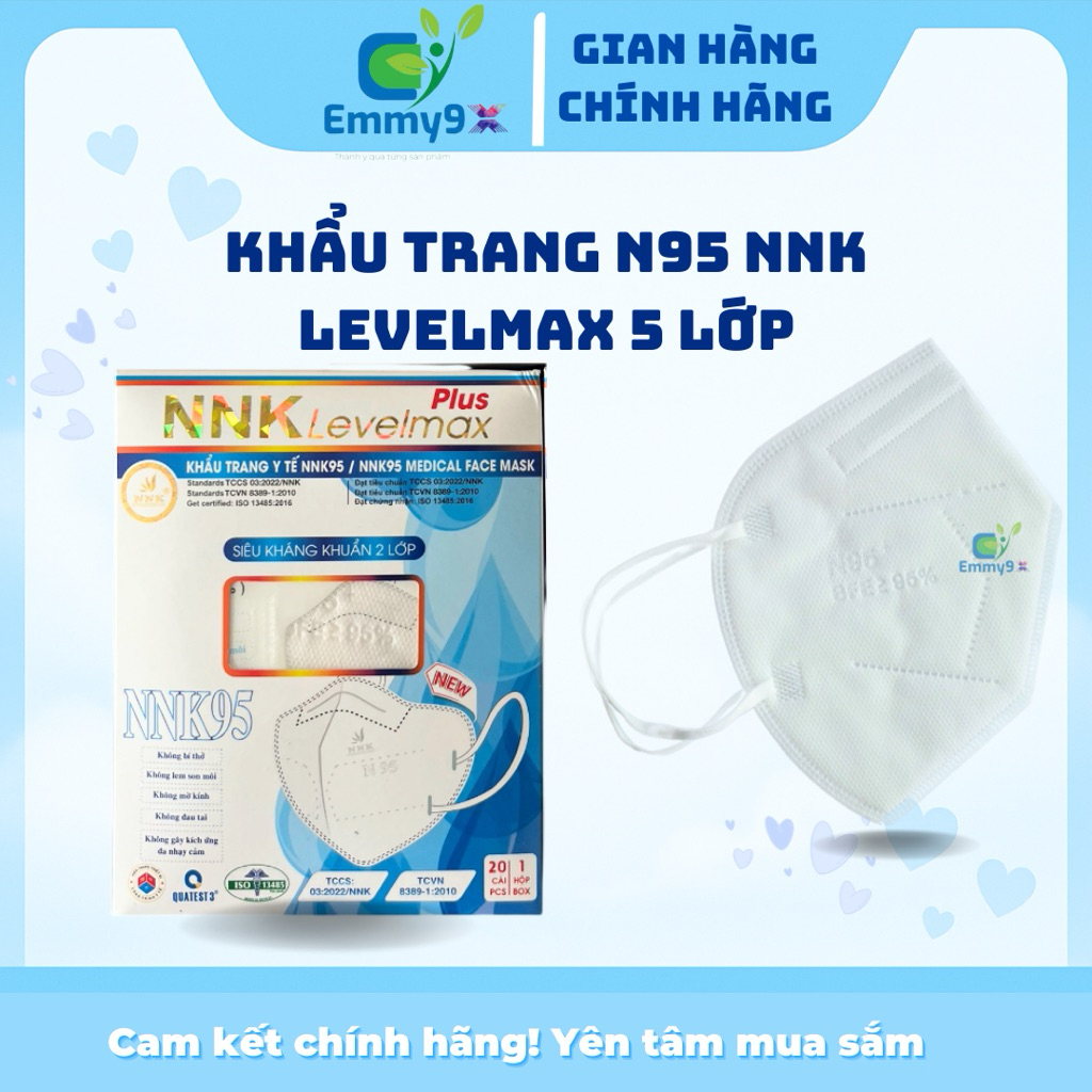 [Combo 60 cái]  Khẩu trang N95 5lớp NNK(2lớp lọc khuẩn+3 lớp vải sms). Hộp 20 cái-Emmy9x