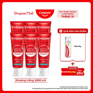   Livestream  Bộ 6 Kem Đánh Răng Colgate trắng răng Optic White tinh thể khoáng trắng 100g 
