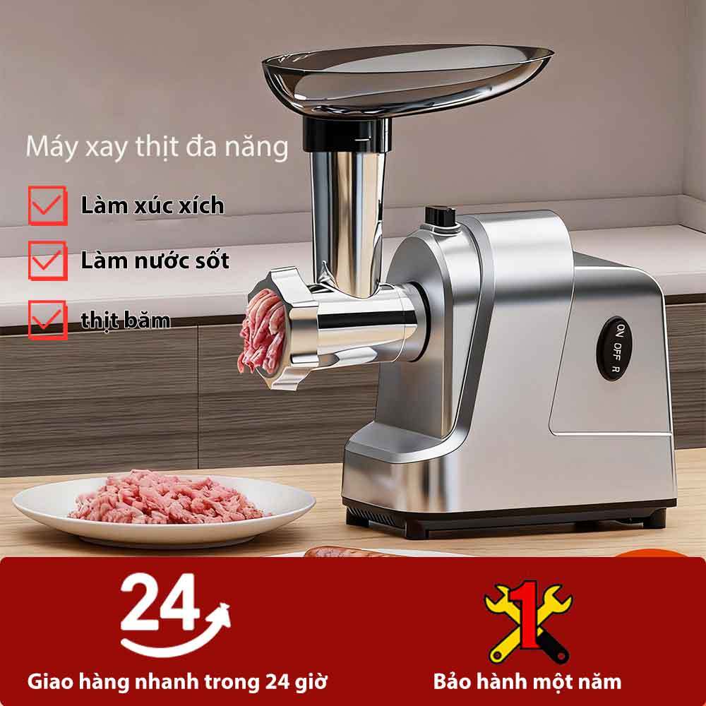 Máy xay thịt điện bằng thép không gỉ với  lưỡi 3 đĩa Xúc xích nhồi ống và bộ khối cho nhà bếpsửdụng  công suất lớn 2500W