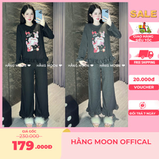  Set Đồ Nữ BigSize Set Bộ Dài Tay TĂM LẠNH From Dáng Rộng IN HÌNH THỎ HỒNG Phối Quần SUÔNG Bèo 