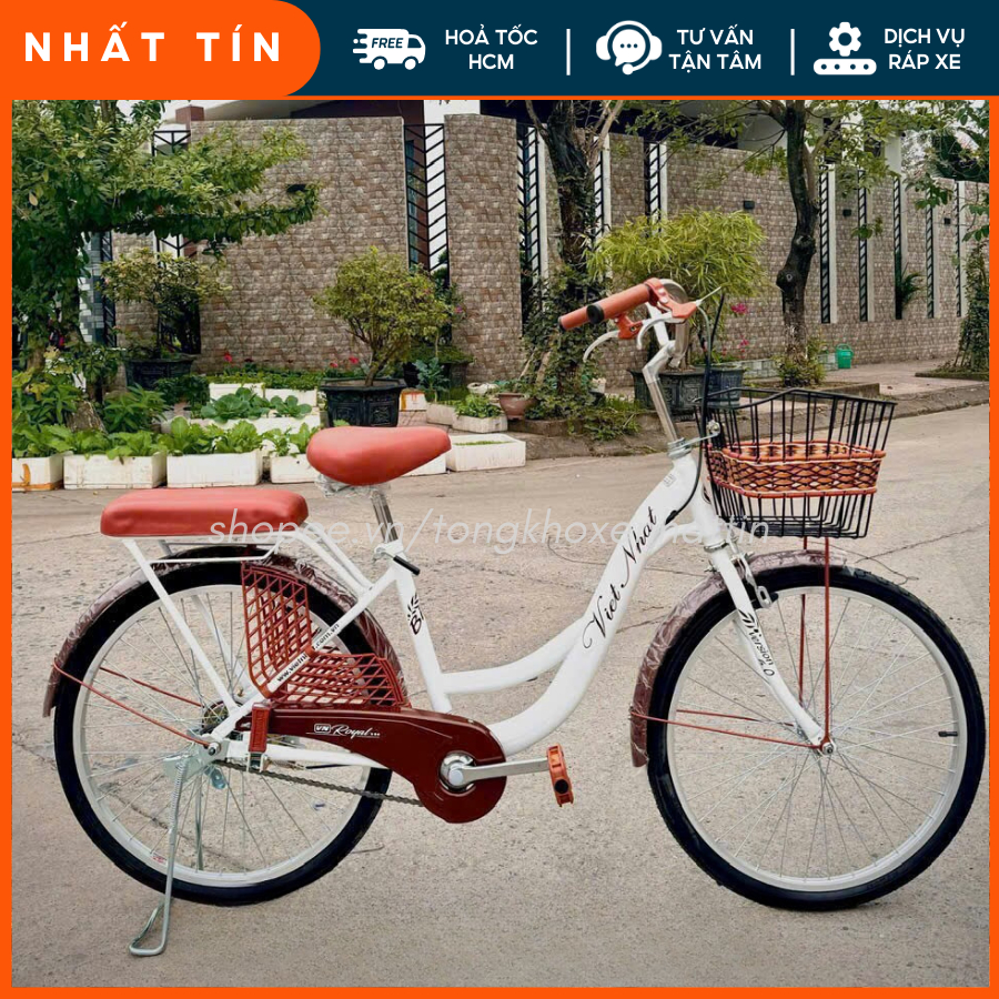 Xe Đạp Mini Việt Nhật Cao Cấp Size 20-24–26 Inch – Khung Thép Sơn Tĩnh Điện – Giỏ Sắt, Baga Sau – Hàng Chính Hãng HELLO