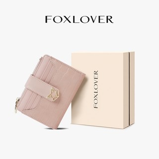 FOXLOVER Ví nữ Dáng ngắn gập đôi Thiết kế rạn thời trang Có túi khóa kéo đựng tiền xu Nhiều khe thẻ, đa năng