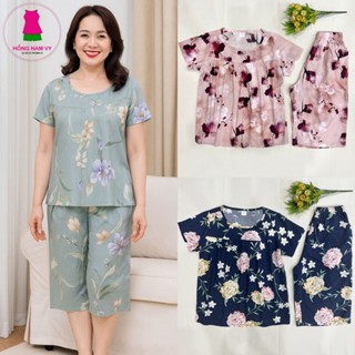  Đồ bộ trung niên tole lanh 2 da lửng ống rộng tay ngắn 48-75kg 