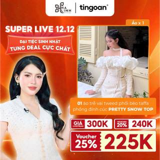  TINGOAN® X VHL -Áo trễ vai tweed phối bèo tafta phồng đính cúc PRETTY SNOW TOP  tặng kèm 01 nơ kẹp tóc với mỗi đơn hàng  