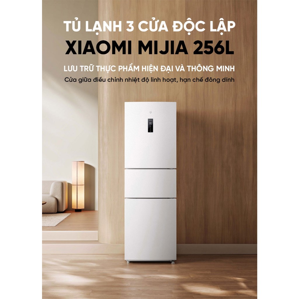 Tủ Lạnh 3 Cánh Xiaomi Mijia 256L – ngăn đông mềm, khử khuẩn ion bạc