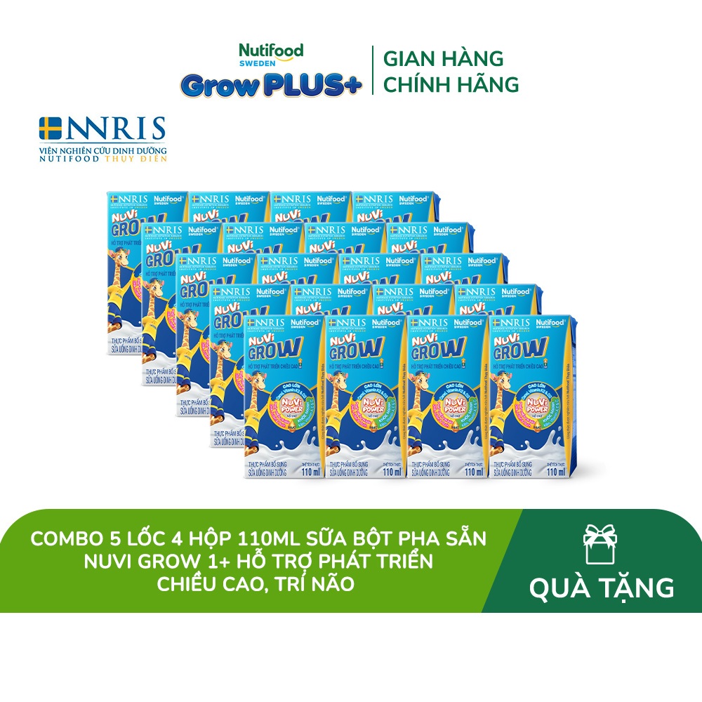 [Gift] Combo 5 Lốc 4 hộp 110ml Sữa bột pha sẵn Nuvi Grow 1+ hỗ trợ phát triển chiều cao, trí não