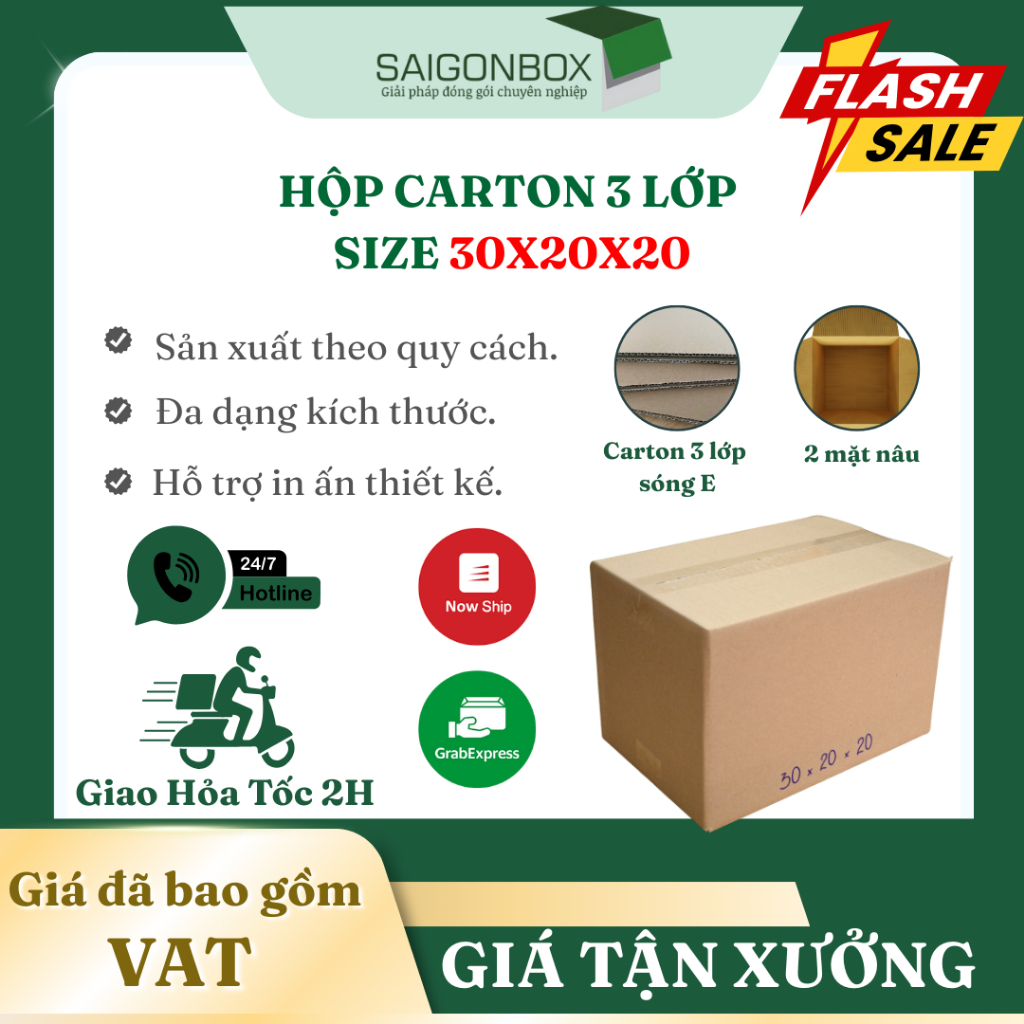 Combo 20 hộp carton 30x20x20 cm để đóng gói hàng