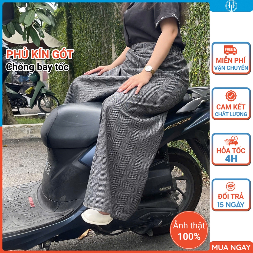 [Dài 105cm] Váy chống nắng Xẻ tà cho ngồi sau vải Tuytsi dày dặn có Nút bấm chân, 3 Nút bấm lưng
