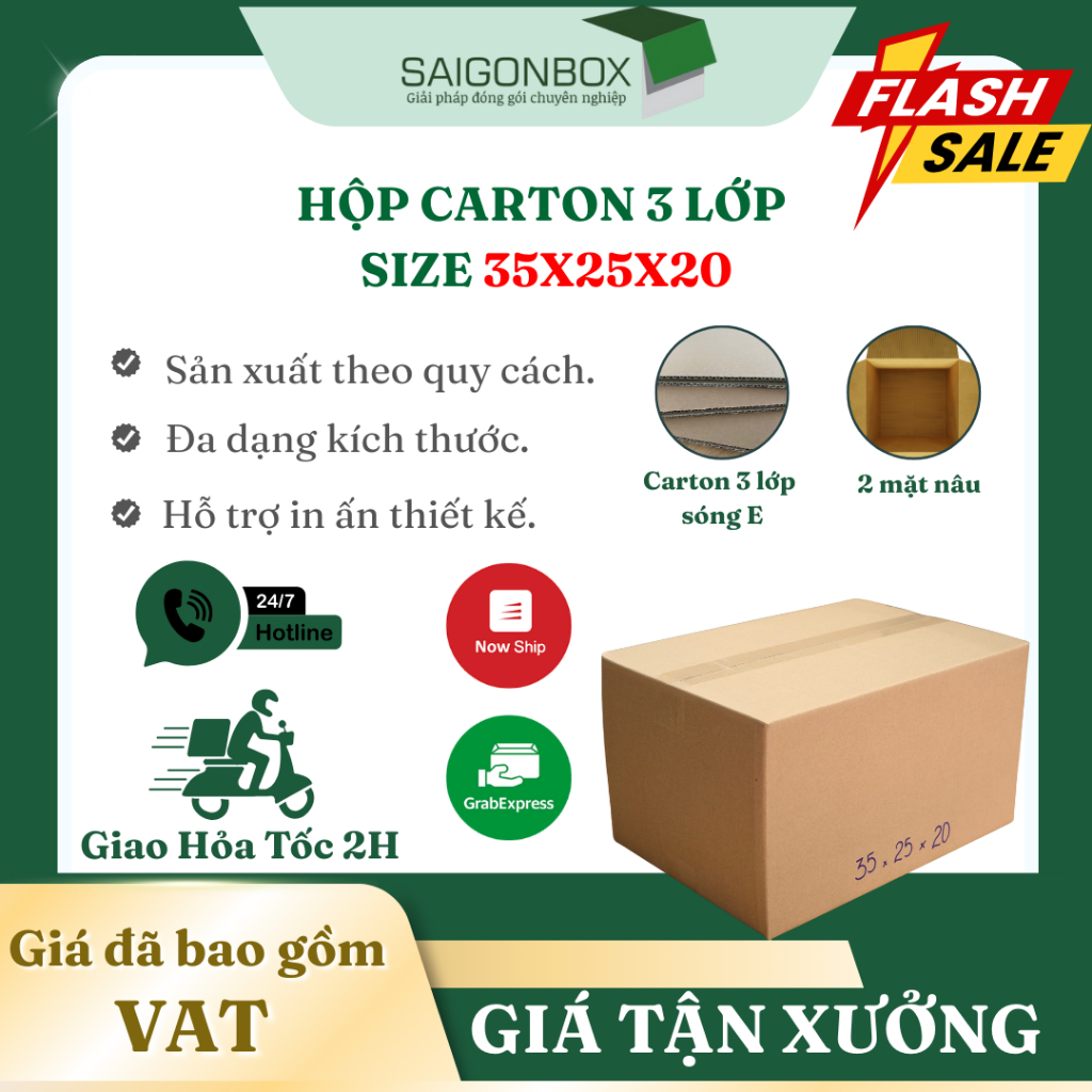 Combo 20 hộp carton size 35x25x20 cm để đóng gói hàng