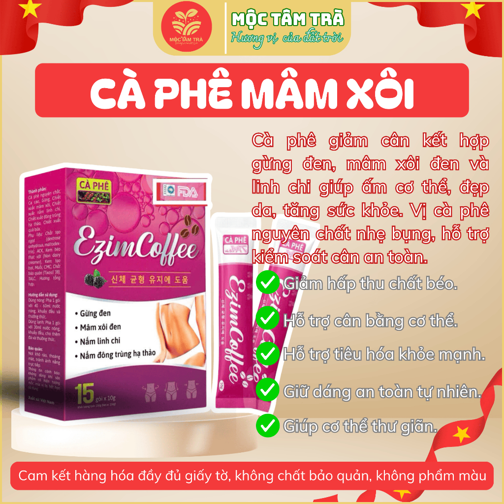 Cà Phê Giảm Cân Ezim Coffee Mộc Tâm - Giữ Dáng - Eo Thon - Hộp 15 gói x 10 gam