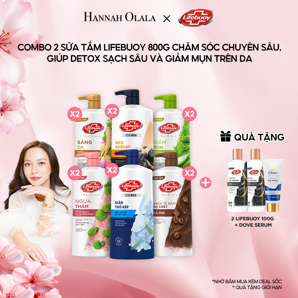   HANNAH LIVESTREAM  Combo 2 Sữa tắm Lifebuoy Thiên nhiên Detox Và Chăm Sóc Chuyên Sâu 800g 