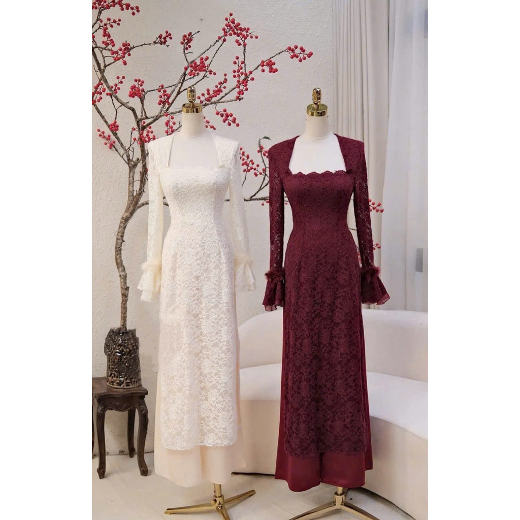 ELyNA studio Áo dài ren tay lông