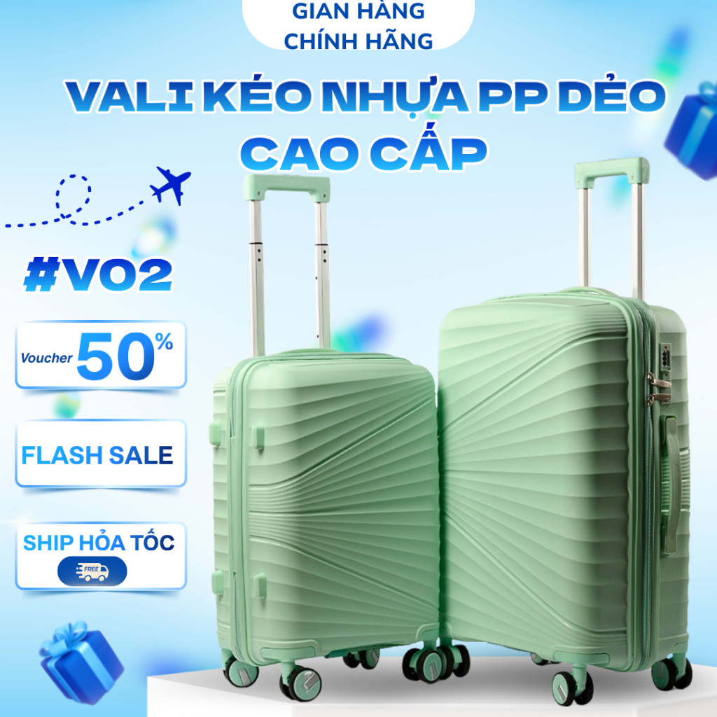 Vali Du Lịch size 20 24 28 inch Chất Liệu Nhựa PP Cao Cấp Dẻo Dai, chống va đập, chống xước màu sắc trẻ trung đa dạng | BigBuy360 - bigbuy360.vn