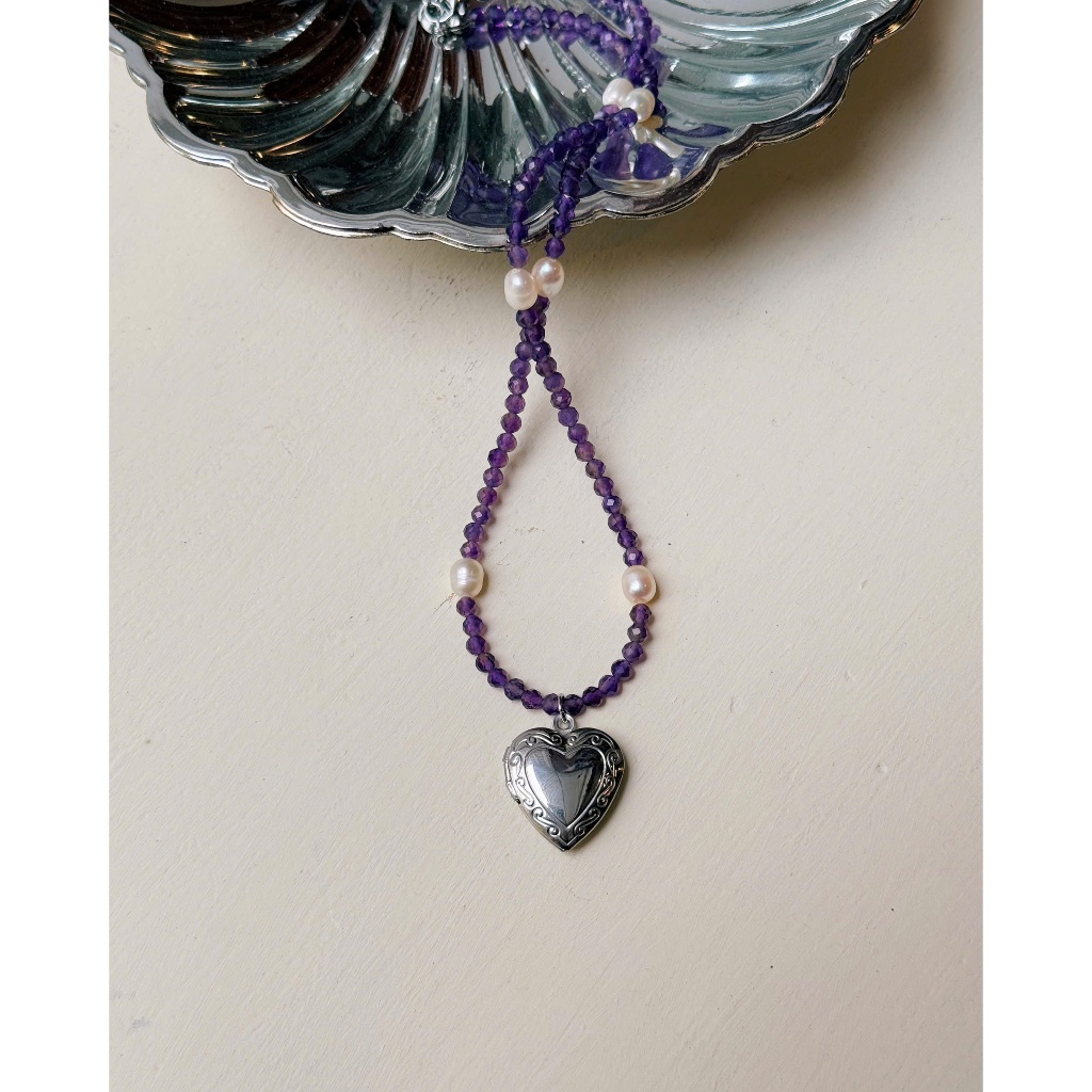 Dây Chuyền Đá Thạch Anh Tím Mặt Charm Heart Locket 2ABNORMAL