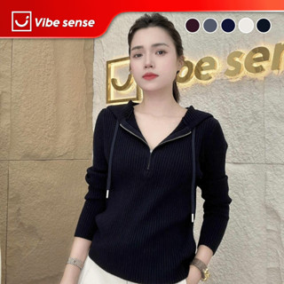  Áo len có mũ VBA037 - áo len nữ dài tay có mũ cổ kéo khoá trẻ trung thời trang 
