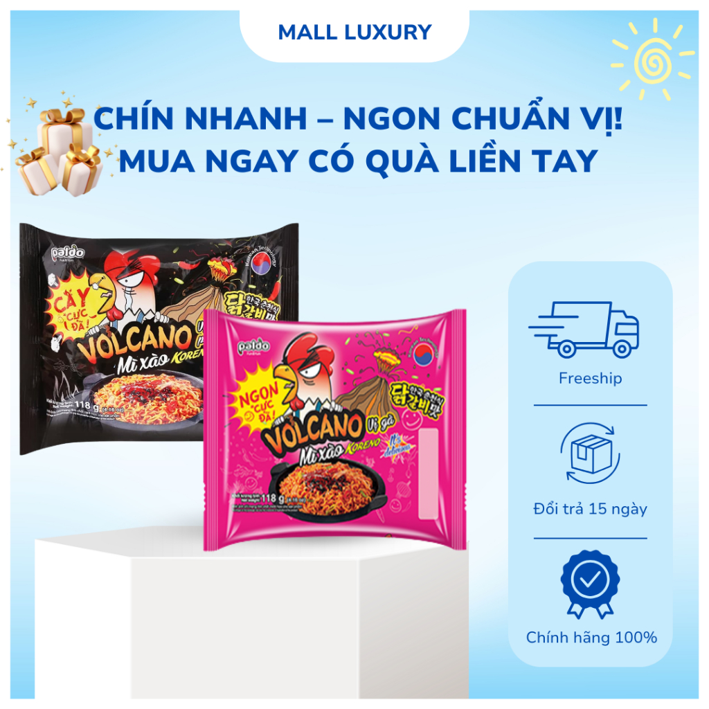 THÙNG 24 GÓI MÌ XÀO VOLCANO Vị Gà Phô Mai, Vị Gà GÓI 118G