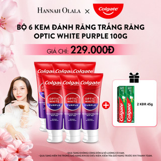   Hannah Olala x Colgate  Bộ 6 Kem Đánh Răng Colgate Optic White Purple 100g - công nghệ sắc tím hiệu chỉnh sắc vàng 