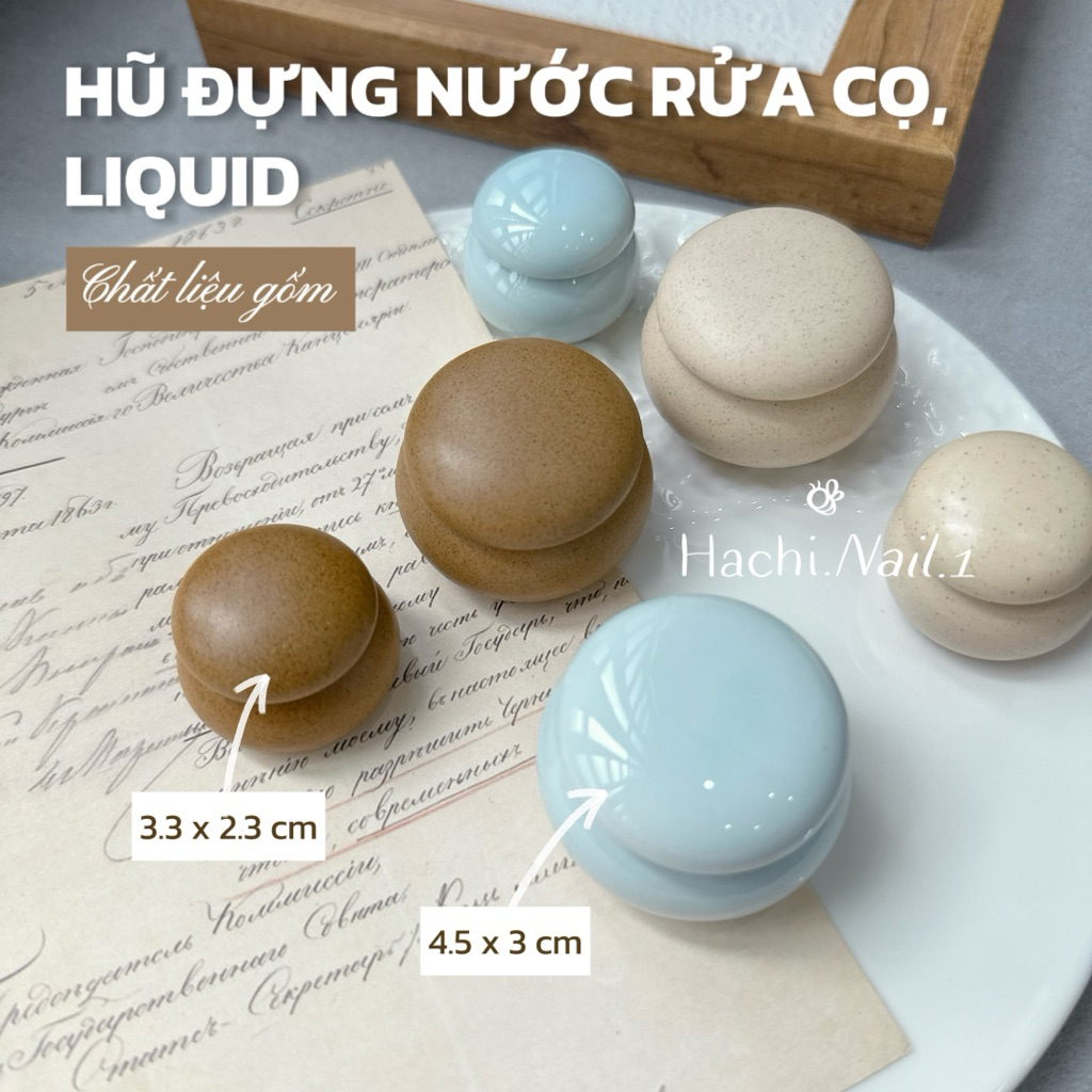 Cốc rửa cọ nail bằng gốm có nắp – hũ rửa cọ sứ mini tone pastel/ màu đất