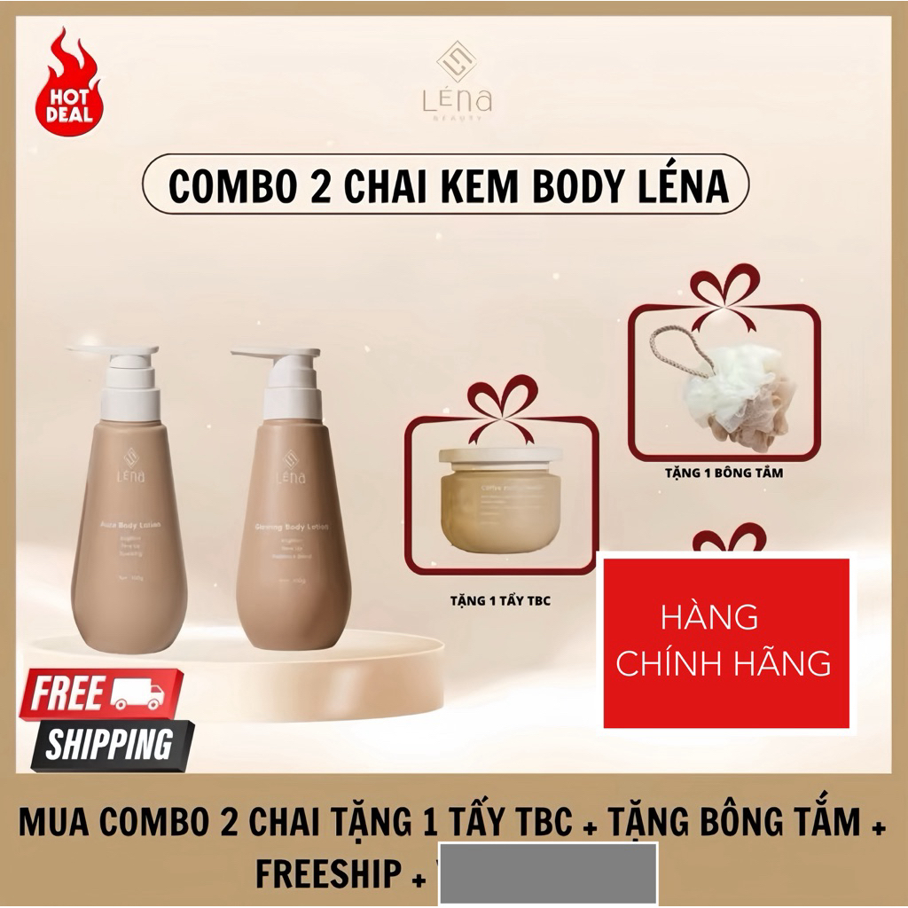   DEAL HỜI  COMBO ngày & đêm KEM DƯỠNG TRẮNG DA BODY LÉNA 300ml x 2chai 