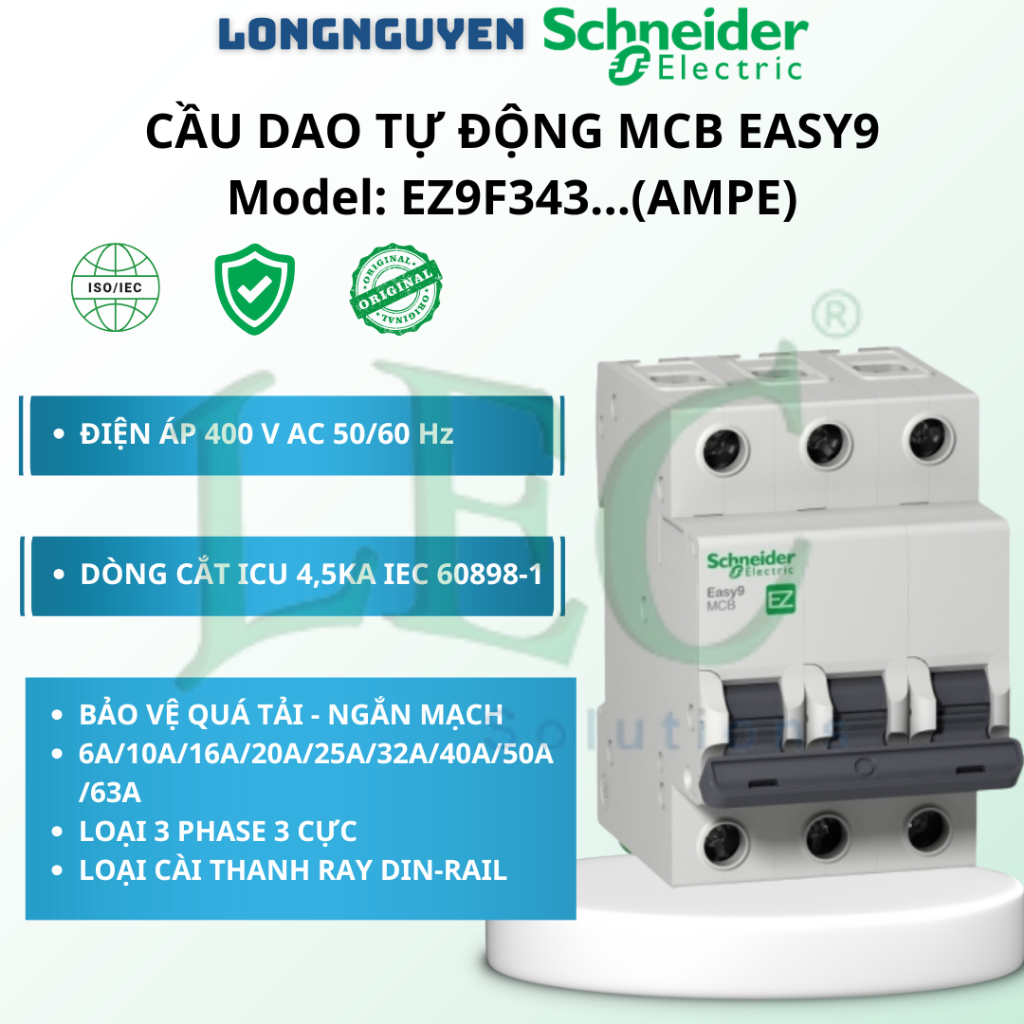 Aptomat MCB Schneider 3P 6A/10A/16A/20A/25A/32A/40A/50A/63A 4,5kA Schneider chính hãng