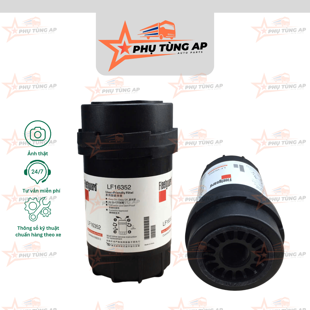 Lọc nhớt (dầu bôi trơn động cơ) JAC N900.Mã lọc: LF16352, 5262313. Dùng chung Thaco Auman động cơ Cu