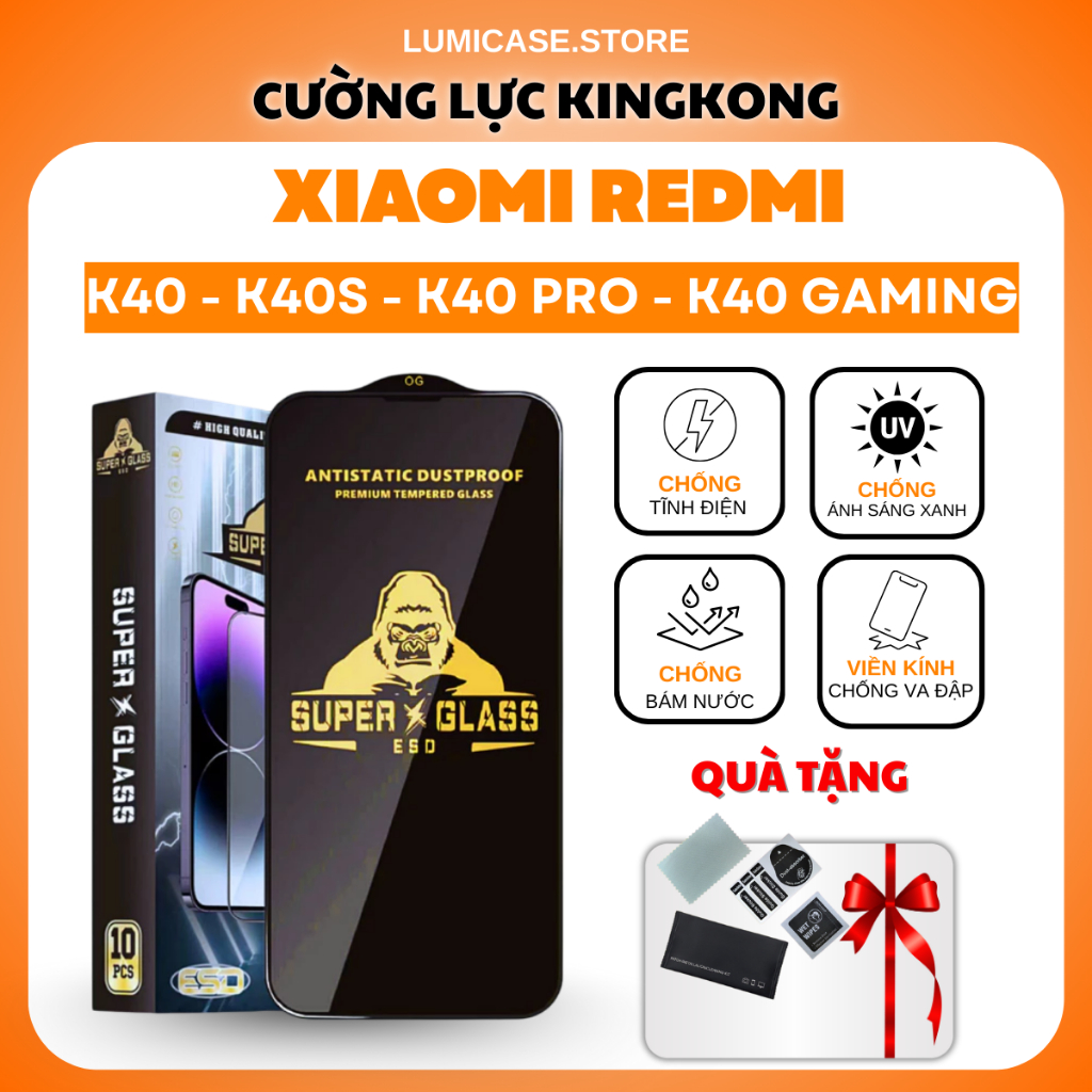 Kính cường lực cho REDMI K40, K40S, K40 PRO, K40 GAMING KINGKONG cao cấp full màn hình, chống xước, 