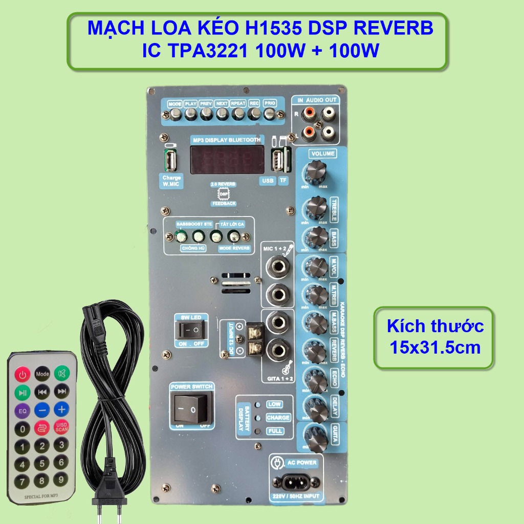 Mạch Loa Kéo H1535 DSP Reverb – IC TPA3221 Công Suất 100W + 100W