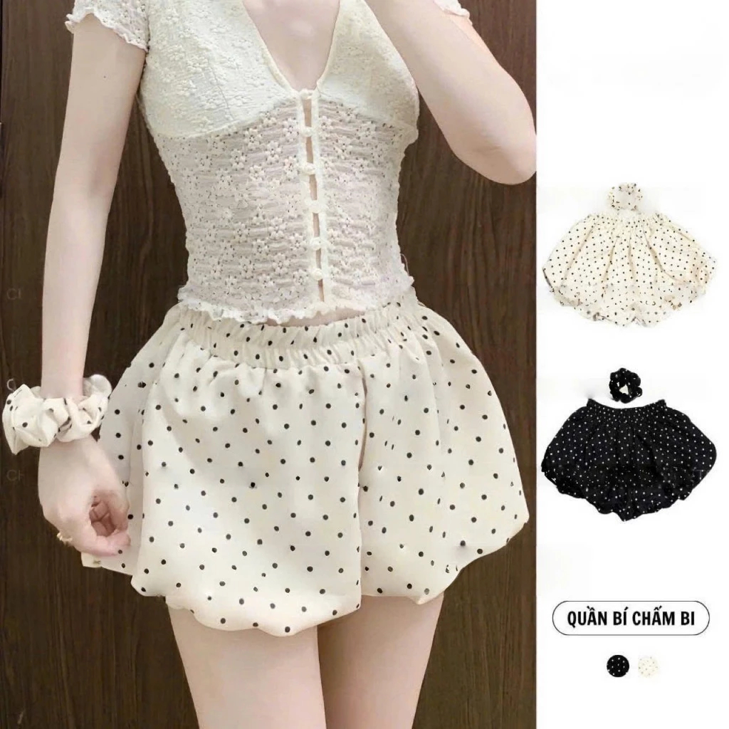 Quần Short Bí Phồng Chấm Bi Dễ Thương Lưng Chun- Trendy 12 Tháng Sáu MA 609 | BigBuy360 - bigbuy360.vn