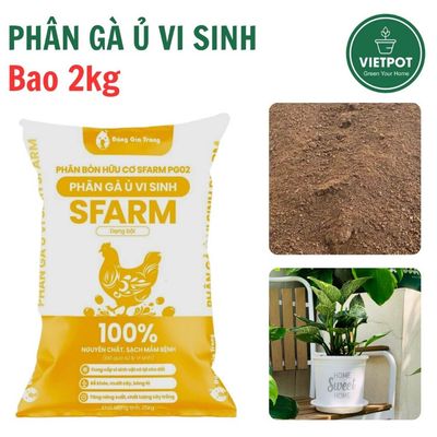Phân gà ủ vi sinh dạng bột bao 2kg VIETPOT, SFARM, bổ sung dưỡng chất đất màu mỡ, bón cho cây rau củ