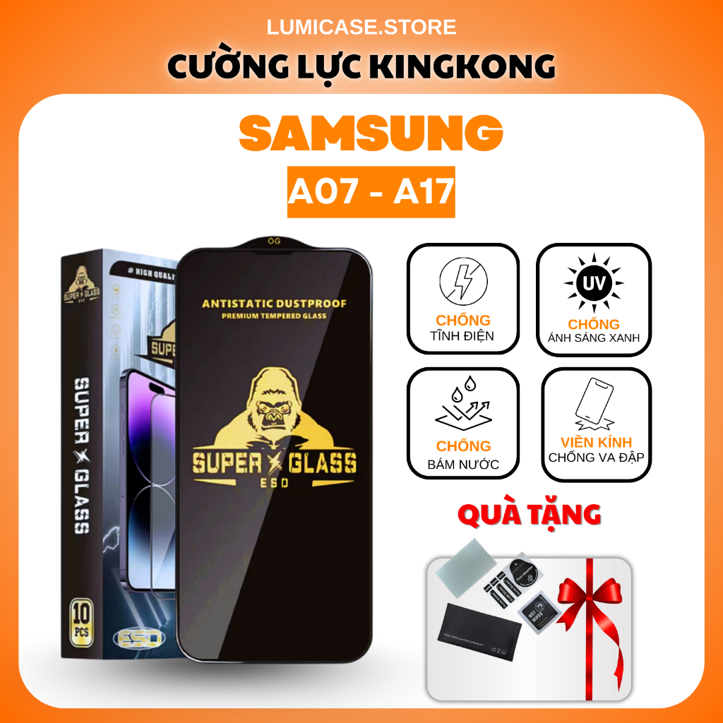 Kính cường lực Samsung A07/A17 KINGKONG cao cấp full màn hình, chống xước, chịu lực tốt