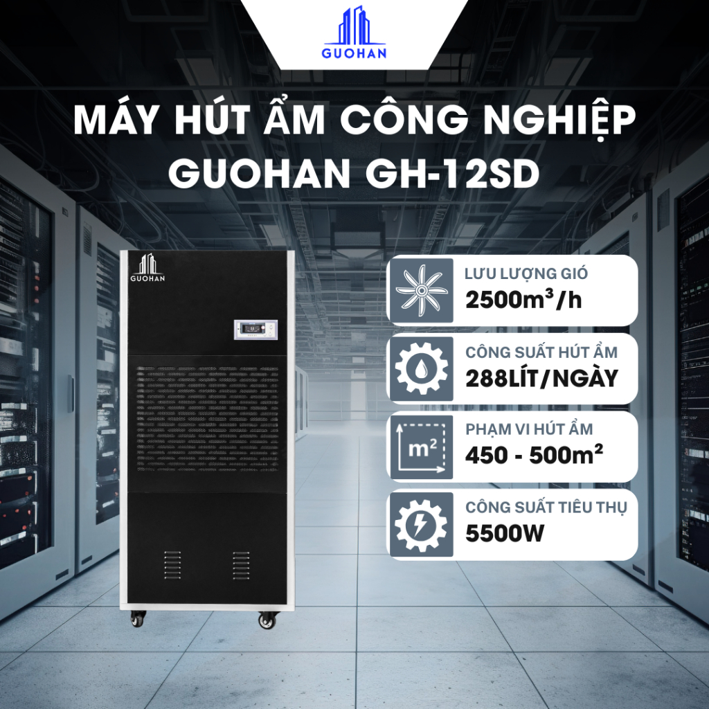 Máy Hút Ẩm Công Nghiệp Guohan GH-12SD Công Suất 288 Lít/Ngày- Hàng Chính Hãng Bảo Hành 12 Tháng