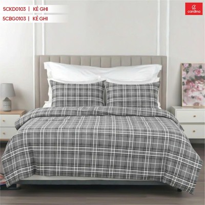 Bộ chăn gối CARDINA tách sét chất liệu dạ kẻ 2 vỏ gối và chăn 5CKD01, 5CBG01